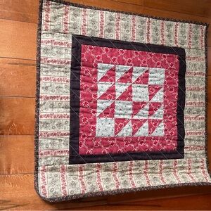 Handmade Red and Cream Patchwork Quilt decor